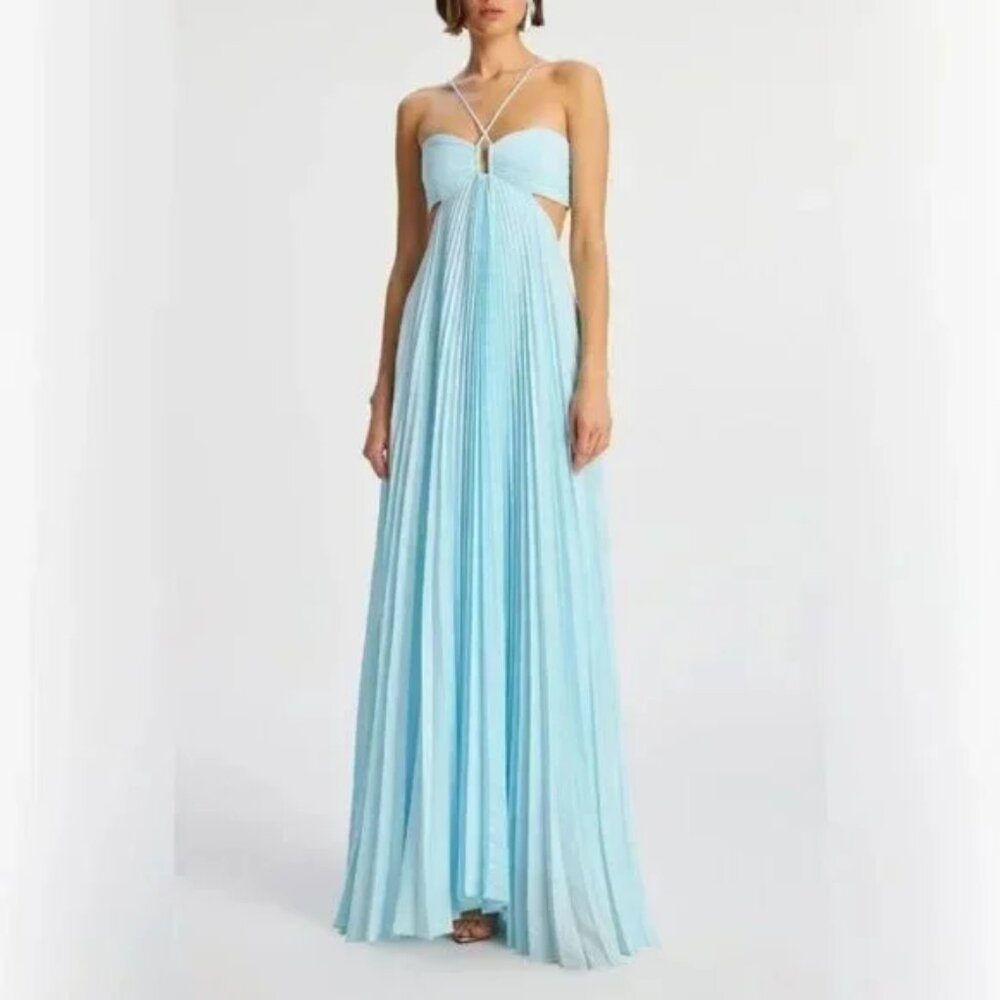 A.L.C. Moira Satin Pleated Maxi Dress
